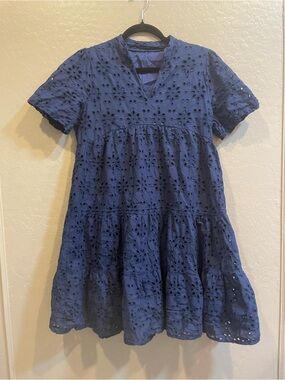 Women’s Navy Eyelet Tiered Dress